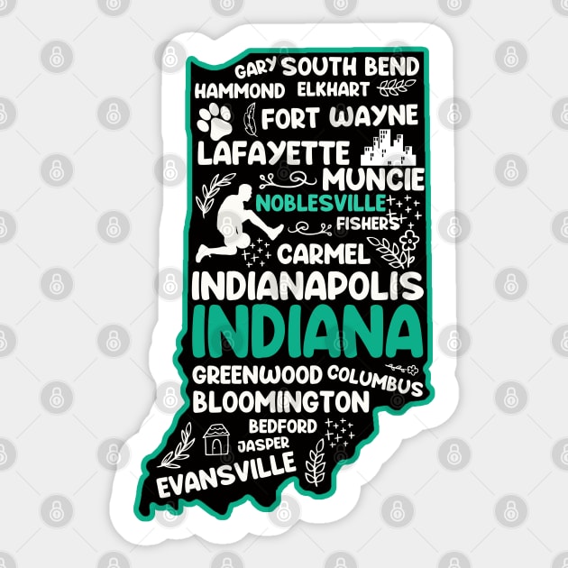 Noblesville Indiana cute map Evansville, Carmel, South Bend, Fishers, Bloomington, Hammond, Gary, Lafayette Sticker by BoogieCreates